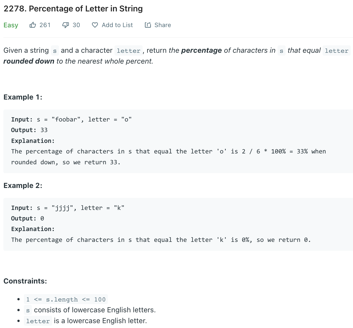 Percentage of Letter in String