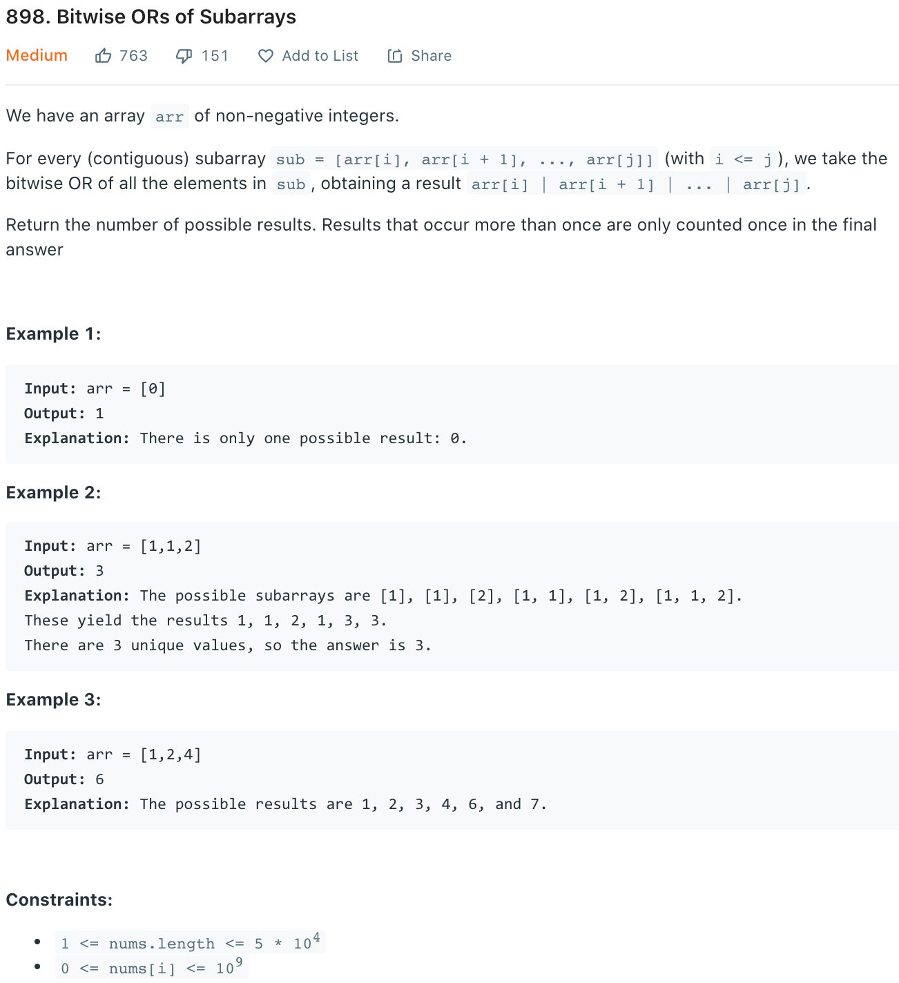 Bitwise ORs of Subarrays