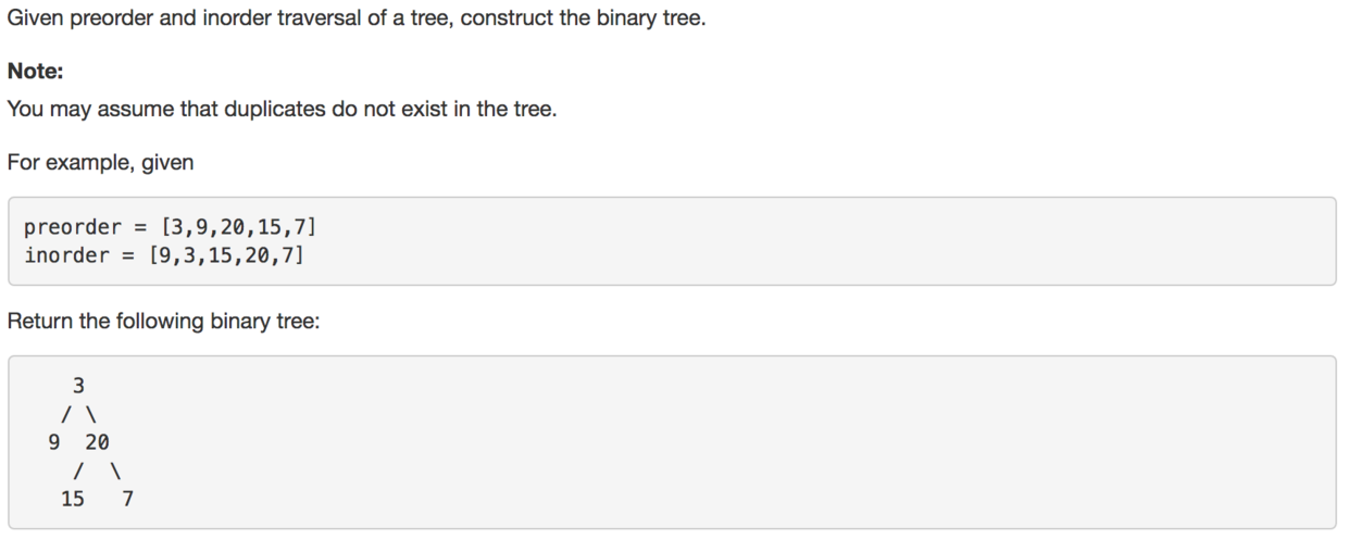 Construct Binary Tree from Preorder and Inorder Traversal