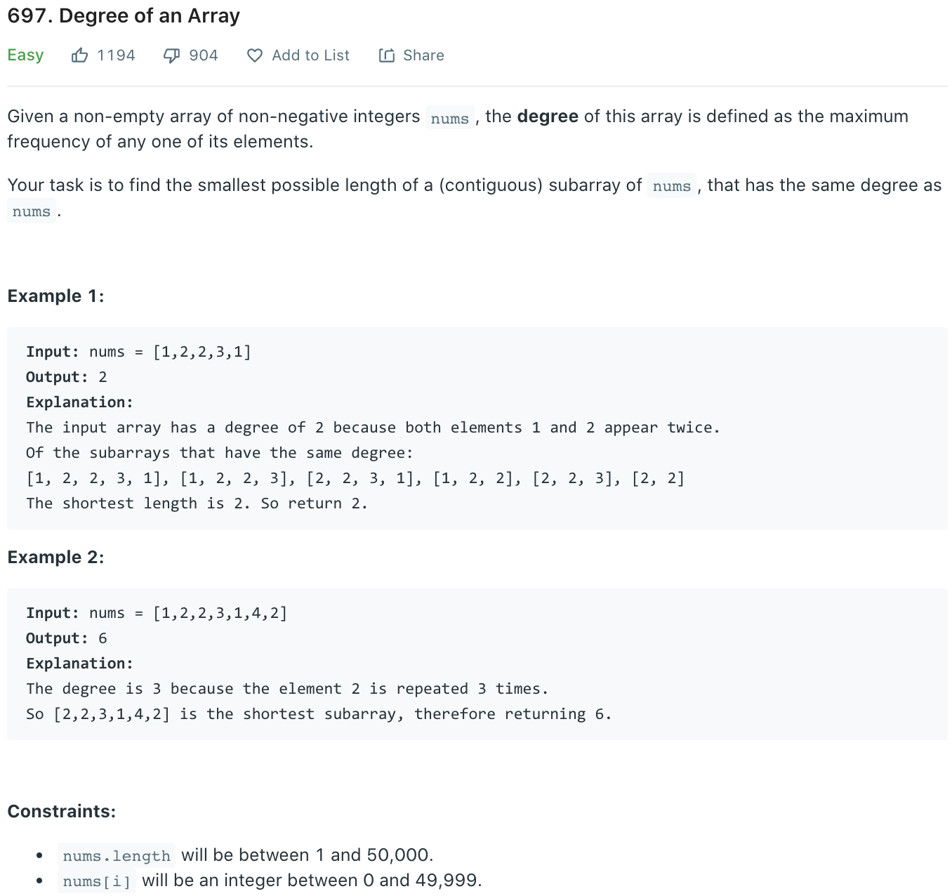 Degree of an Array