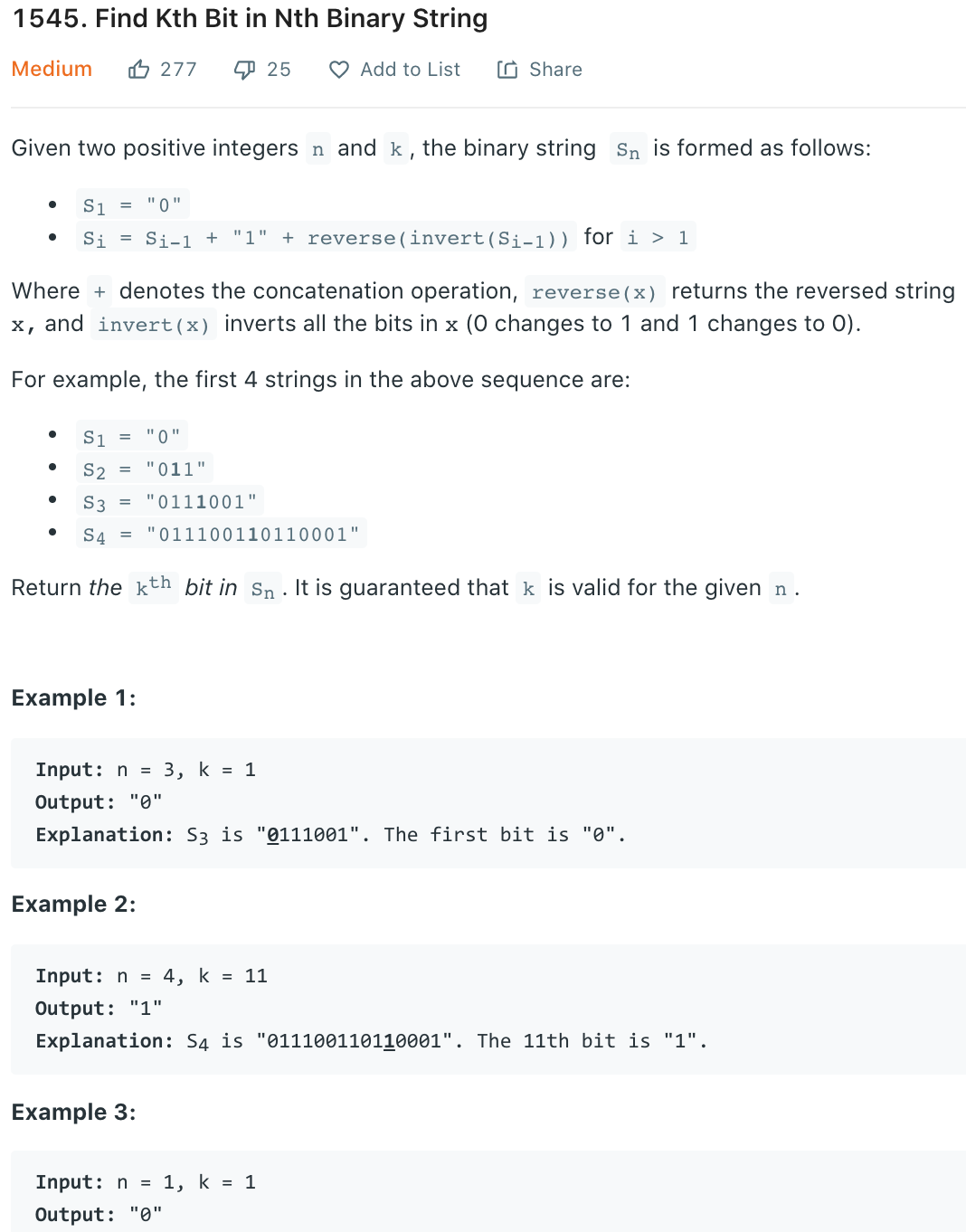 Find Kth Bit in Nth Binary String