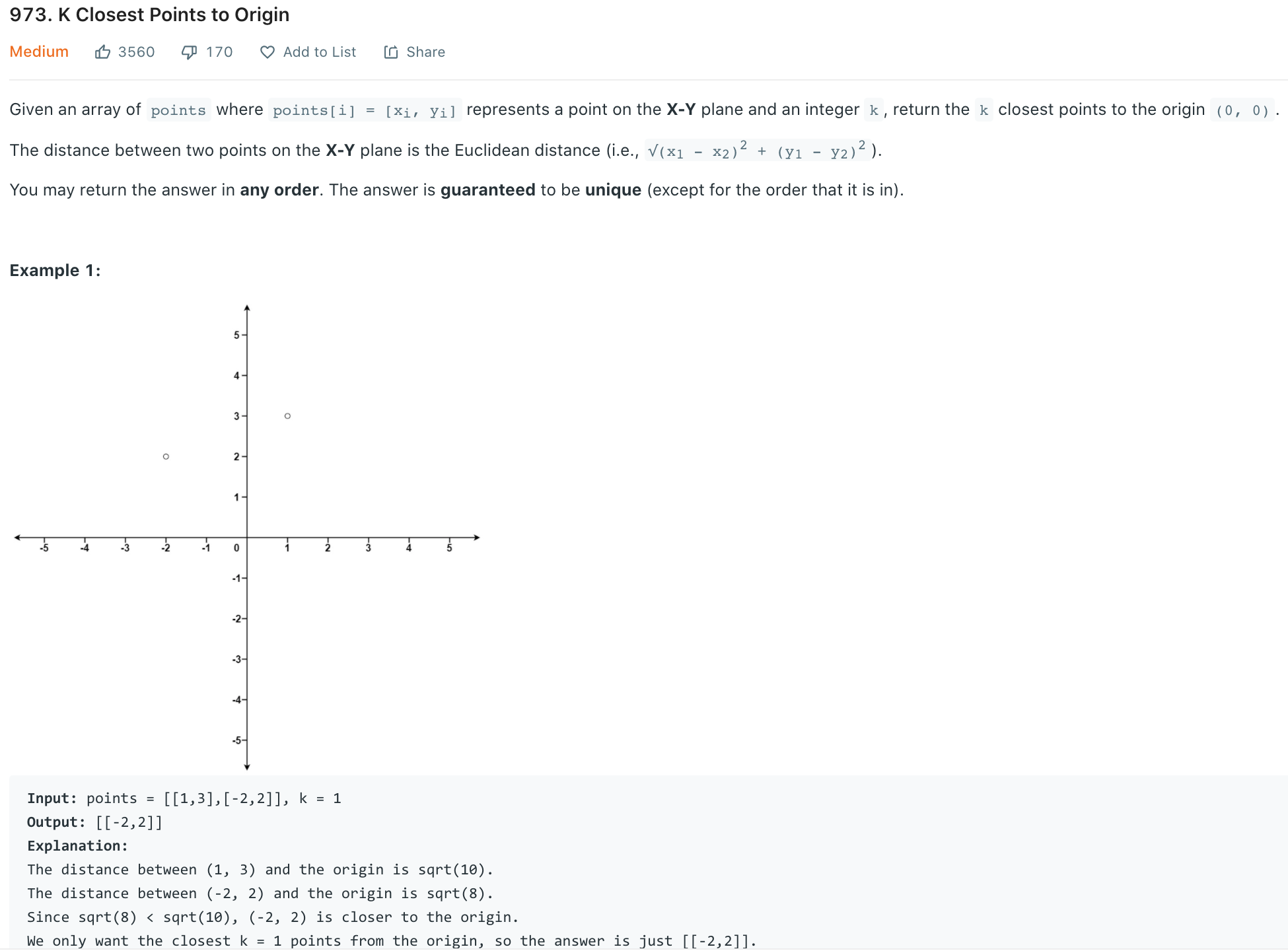 K Closest Points to Origin