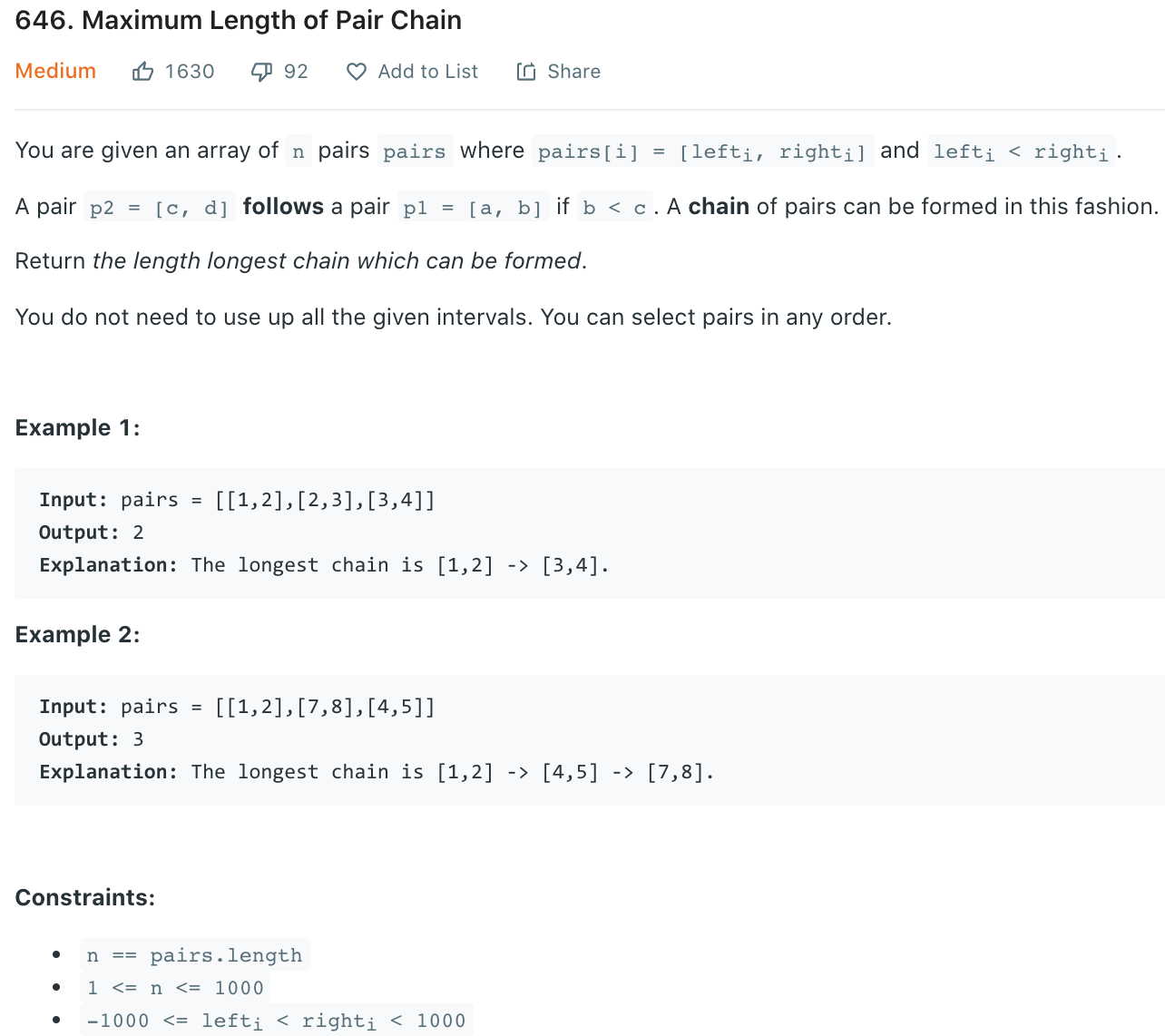 Maximum Length of Pair Chain