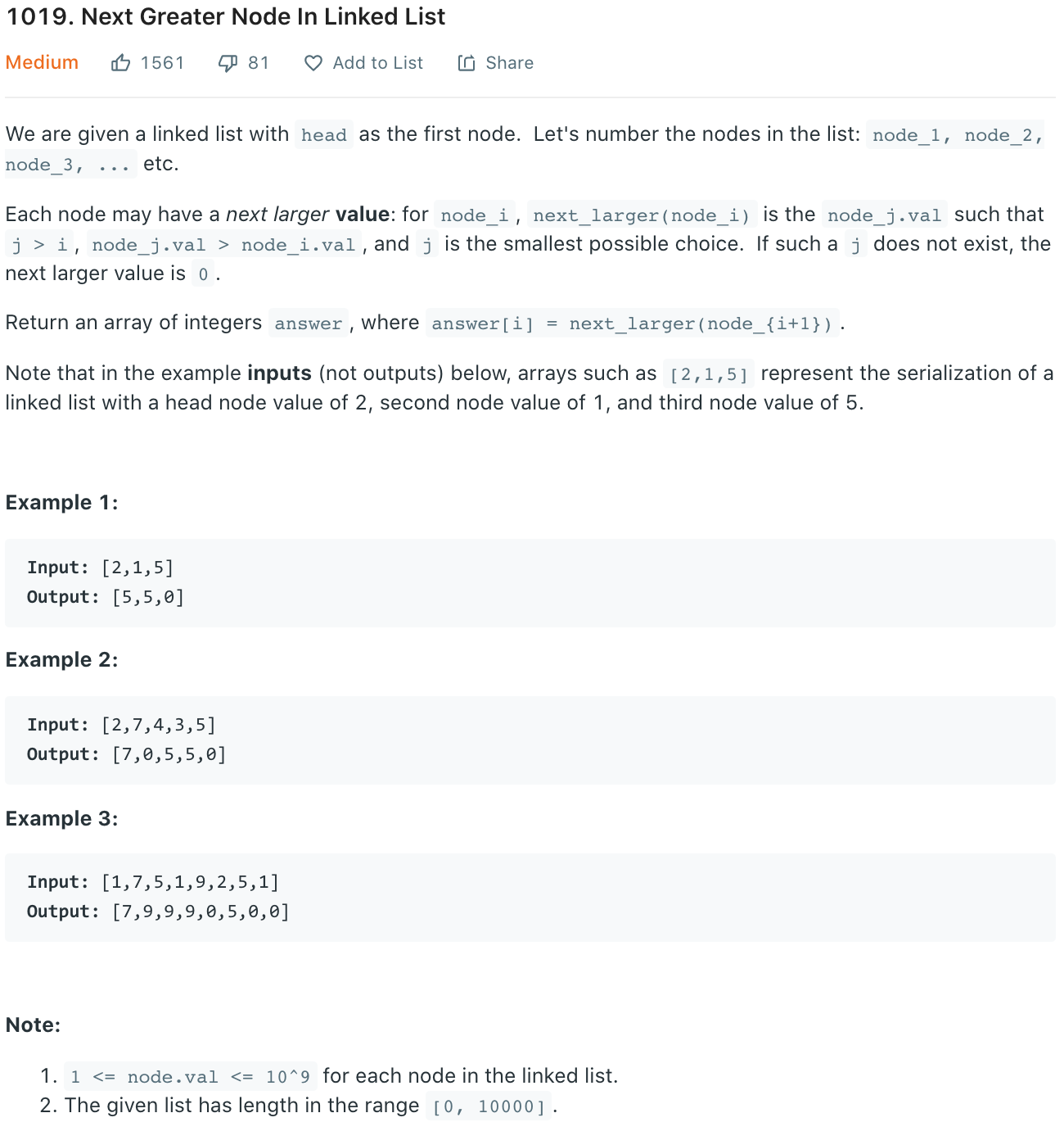 Next Greater Node In Linked List