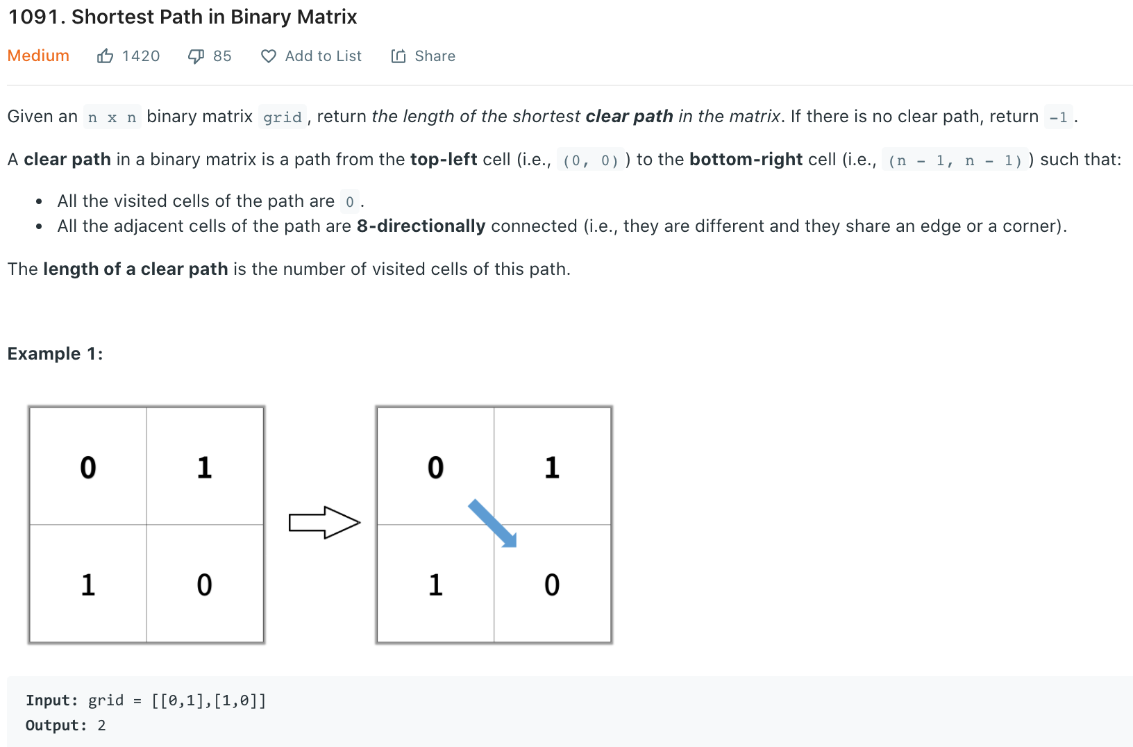 Shortest Path in Binary Matrix