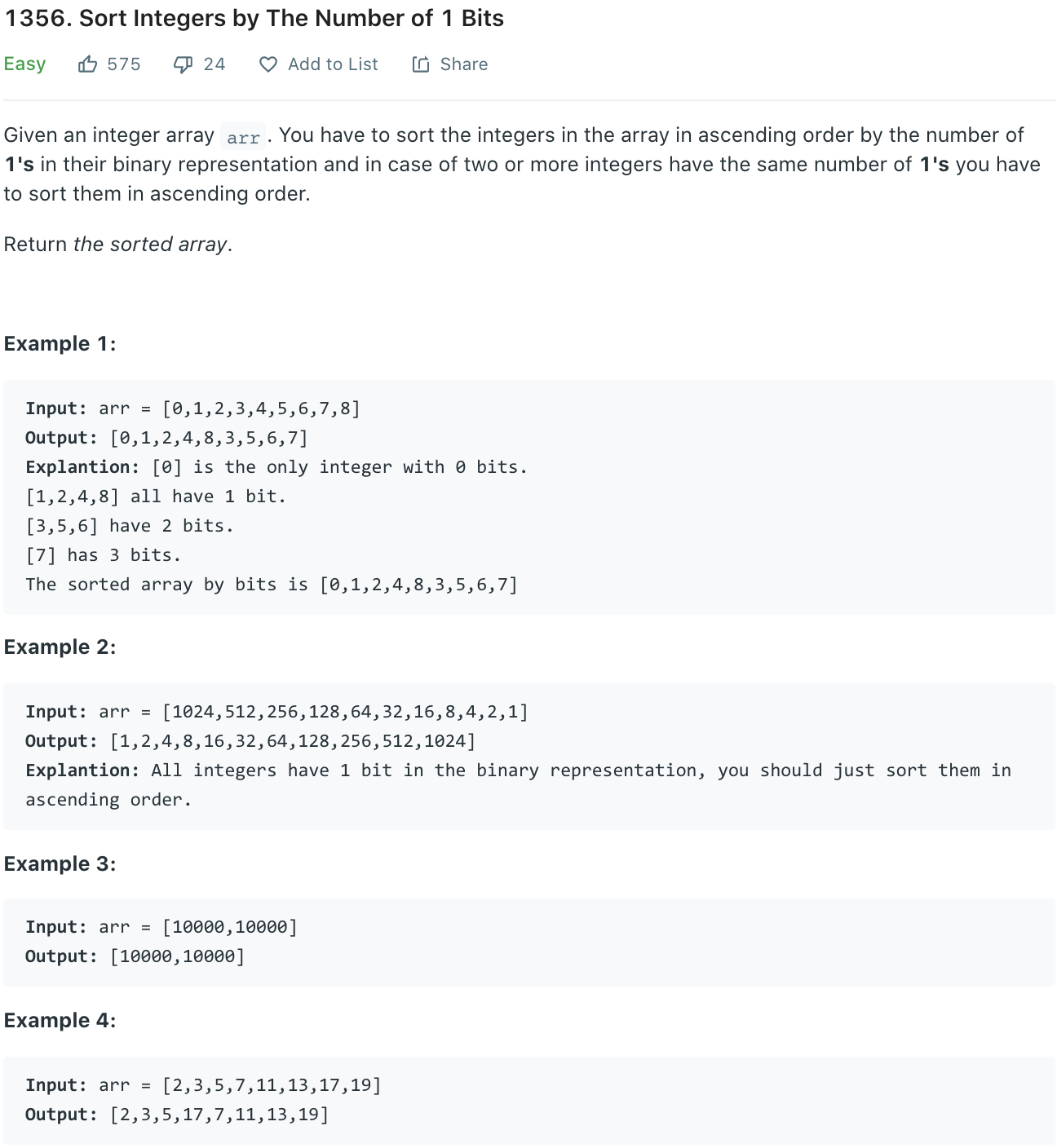 Sort Integers by The Number of 1 Bits